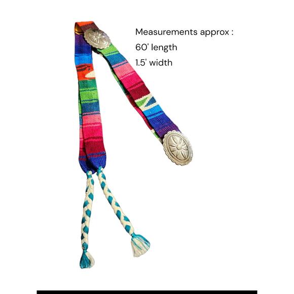 Vintage Silver Concho Belt Mexican Serape Woven Southwestern Boho Festival - Picture 2 of 6